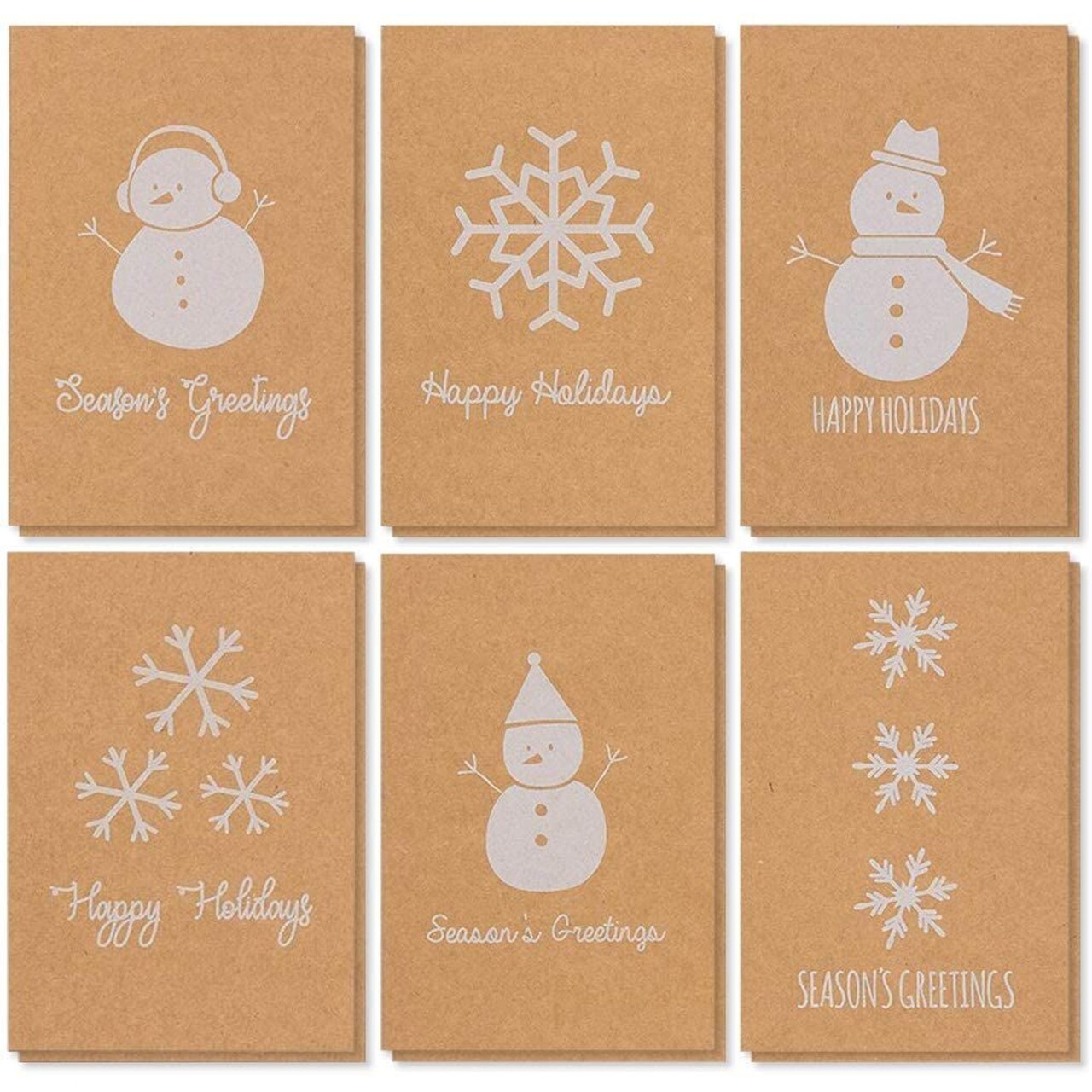 Best Paper Greetings 36 Pack Kraft Christmas Cards, Holiday Cards with Envelopes Bulk Box Set, 4x6 Merry Christmas Card for Winter Holiday Xmas Season, 6 White Festive Designs